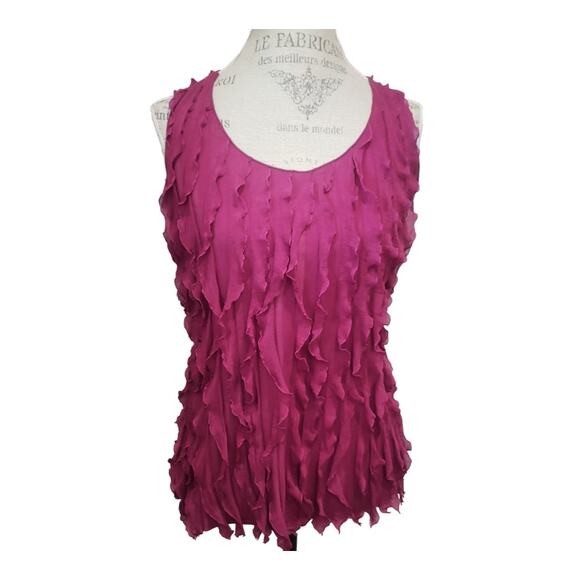 Sunny Leigh Petite Purple / Pink Ruffle Short Sleeved Blouse Top | Size PM - Picture 1 of 7
